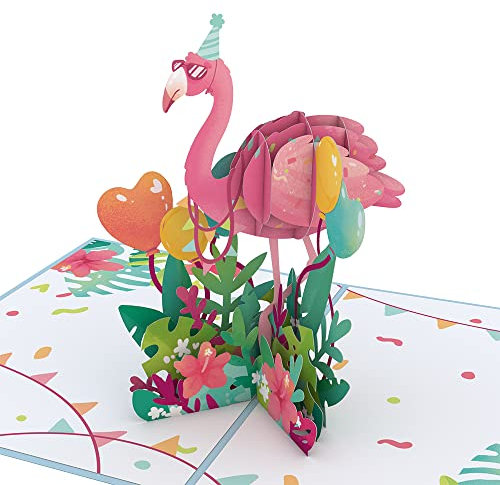 Lovepop® 3D Pop-Up Premium Karte Geburtstag Pinker Flamingo fröhliche Geburtstagskarte | inkl. Umschlag & Versteckfach für Geld & Gutscheine