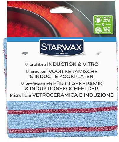 STARWAX - Mikrofasertuch speziell für Glaskeramik und Induktion - Reinigt Schmutz und Fettspritzer - Scheuernde und absorbierende Seite - Verkratzt nicht - Waschbar bei 60° - Mit 65% Recyclingfasern