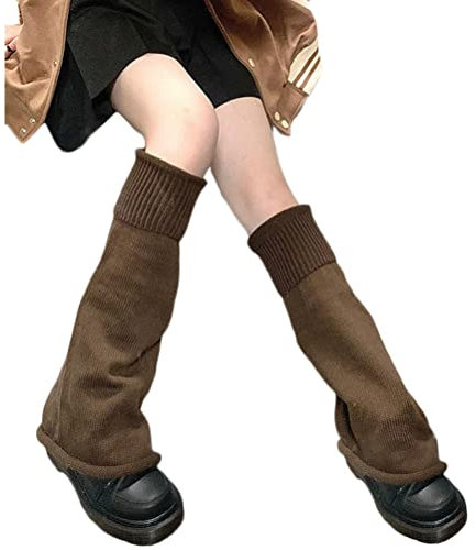 shownicer Japanische Beinstulpen Damen Teenager Mädchen Gothic Strick Lange Socken Kawaii Häkeln Beinwärmer 80er Harajuku Gestrickte Warme Oberschenkel hohe Socken A Kaffee Einheitsgröße