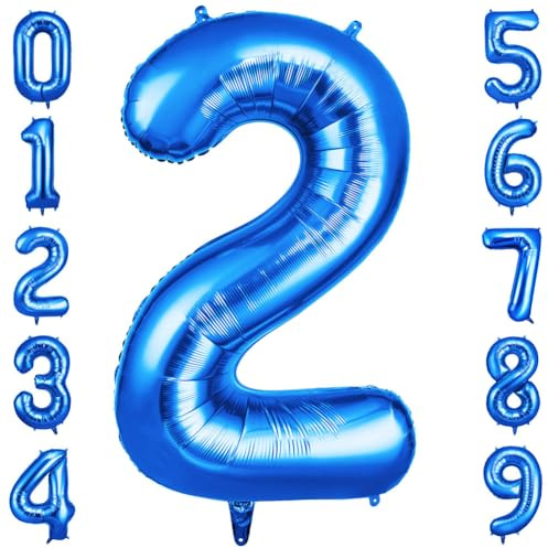 OFFCUP Geburtstag Zahl 2 Blau, Geburtstagsdeko Ballons | Riesige Folienballon in 40 - 101cm, für Männer Frauen Geburtstagsparty Deko, Jubiläum 2 Jahre Deko