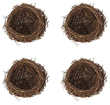 BYNYXI 4 Stück Rattan Vogelnest, 8cm Künstliches Osternest Schaum Wachteleier Festival Ostern Deko Handgemacht Frühling Zweige Rattan Nest für Ostern Tischdeko Basteln Foto Requisiten