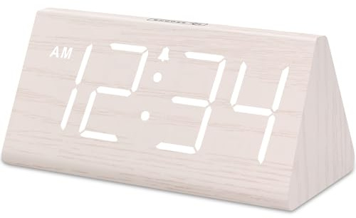 DreamSky Wooden Digital Alarm Clock for Bedroom - Living Room Desk Clock with Large Numbers, Bedside Nightstand Clock with USB Port, Adjustable Volume, Dimmer, DST, Office Wood Décor, Adapter Powered