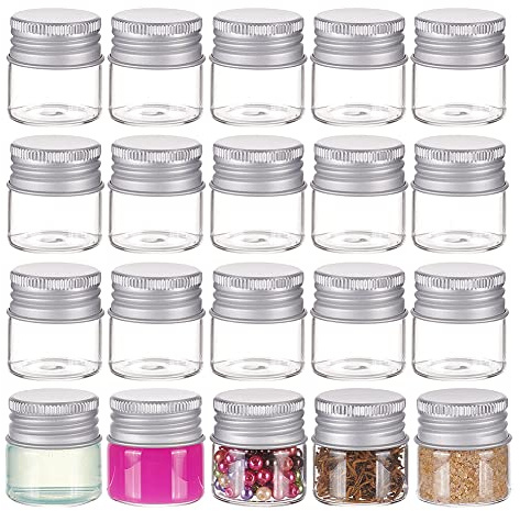 BENECREAT 20 Packung 10ml/0.34oz Leere Kosmetikbehälter Aus Glas, Glasflaschen Probenfläschchen Mit Verschraubten Aluminiumkappen Für Probenflüssigkeit, Kunst Und Skulpturen, Gastgeschenke