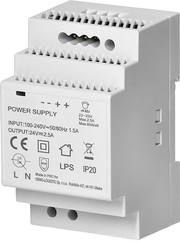Miratic Transformateur pour Rail DIN 24VDC Alimentation sur rail DIN (2,5A / 60W / 3 modules)