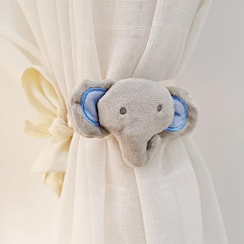 Herfair 2 Stück Vorhang Raffhalter, Gardinenhalter Kinderzimmer Elefanten Panda Vorhanghalter Vorhang Seil Clips Halter Holdbacks Vorhang Krawatte für Babyzimmer Dekor (Elefanten)