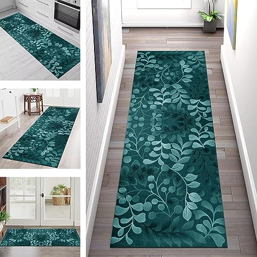 Teppich Läufer Lang Flur Küche rutschfest waschbar Korridor Tepiche Küchenläufer 40X500CM Türkis 3D Teppichläufer Matte Meterware Kücheteppich für Schlafzimmer Wohnzimmer Flurmatten Breit 40-120cm