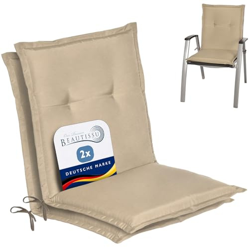 Beautissu 2er Set Niedriglehner Auflage Gartenstuhl mit Schaumkern Füllung | 100x50x6cm Natur Sitzkissen Rückenkissen niedrig Stuhlkissen Kissen Niederlehner Niederlehnerauflage Loft NL