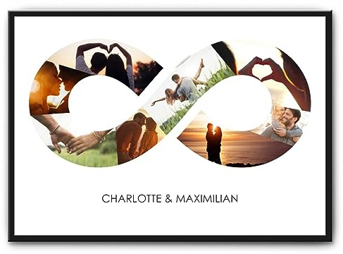 GRAVURZEILE Holzschild mit Foto Collage - Unendlichkeitszeichen personalisiert mit bis zu 8 Bilder und Namen - Geschenke für Frauen und Männer - Holzbild zum selbst gestalten für Sie & Ihn - Motiv 3