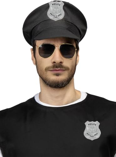 Funidelia | Gorra de policía para hombre y mujer Guardia, Agente, FBI, Profesiones - Accesorios para adultos, accesorio para disfraz - Negro