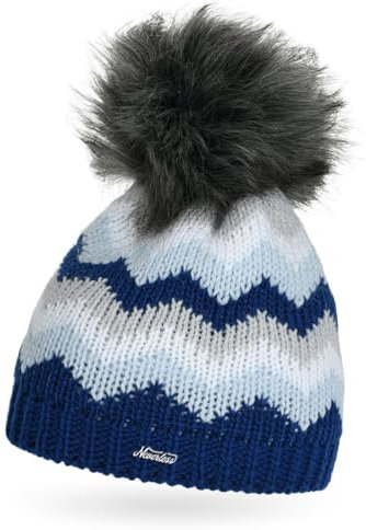 Neverless® Damen Strick-Mütze gefüttert Fleece Fell-Bommel Kunstfell Winter-Mütze Bommelmütze Grobstrick Mehrfarbig Navy Unisize