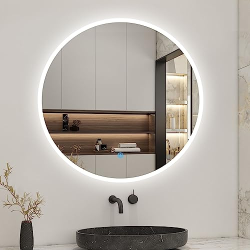 Biubiubath LED Badspiegel Rund 60cm, Runder Wandspiegel mit Touch-Schalter Beschlagfrei Kaltweiß IP44