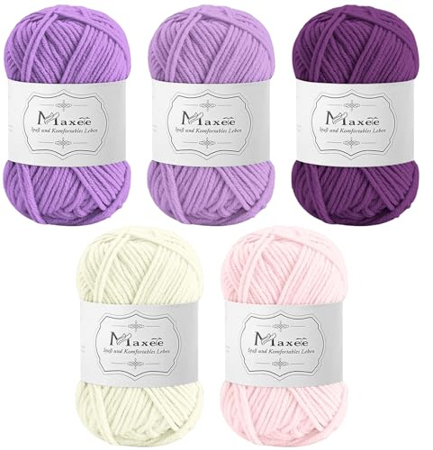 Maxee Virkgarn 250 g (50 g x 5 färg), akrylull för stickning, garn för virkning och stickning, handstickning, bomullsgarn för virkning, ull för stickning och hantverk
