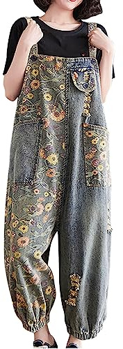 Denim Dungarees for Women Loose Straps Long Overalls Ladies Casual Baggy Sleeveless Suspender Rompers Jeans Pants Trousers Womens Vintage One Piece Jumpsuit Dungaree