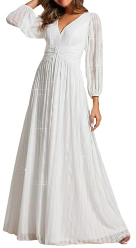 Ever-Pretty Vestido de Noche Corte Imperio Cuello en V Manga Globo Vestido Invitados Boda Blanco 40