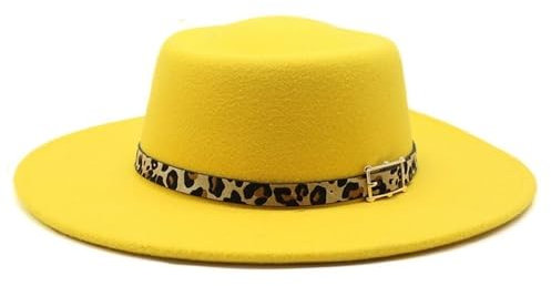 NOAMED Fengyan Hut für Herren und Damen, Fedora-Hut, lässig, breite Krempe, Jazz-Hut, Herbst, Winter, Panama, Filzhut, rundes Oberteil, Party, formelle Mütze, gelb, 6 7/8-7 1/8
