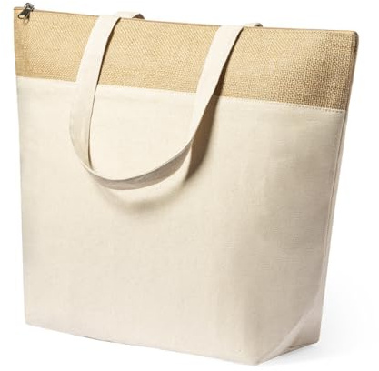 Pincho Bolsa Térmica Algodón 225g/m2 y Yute con Asas 45 cm, Bolsas de Tela con interior Isotermo de Aluminio, Bolsa Tela para Compra Reutilizable, resiste hasta 7kg de peso