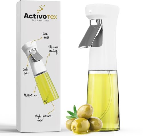 Pulverizador Aceite Spray para Cocina. Dispensador de Aceite en Cristal de 240 ml Aceitera Spray Pulverizador de Niebla Fina, Rociador Difusor Vaporizador Aceite y Vinagre (Blanco, 240 ml)