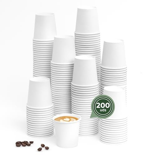 Horeca Collection MAXI PRODUCTS - 200 unidades - Vasos Café Desechables Blancos 120 cc - Vasos Cartón - Vasos Desechables Catering - Vasos Café para Llevar - APTO BEBIDAS CALIENTES Y FRÍAS