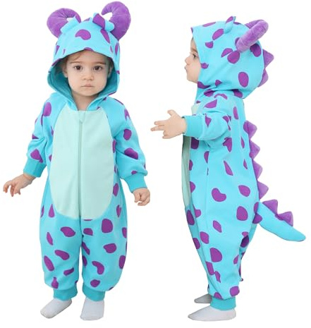 Doladola Baby sparkdräkt med huva med 3D-svans småbarn bomull djur oneise söt långärmad jumpsuit outfit gåvor för flickor och pojkar