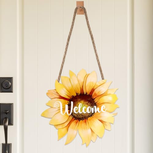 Kranz Türkranz Ganzjährig, Türkranz Außen Sonnenblumenmuster 20 cm Haustür Deko Dekoration Der Willkommensschild Haustür Saisonale Blütentürplatte für Innen und Außenbereich