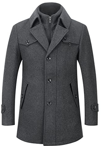 YOUTHUP Hombres Abrigo de Lana Invierno Regular Fit Trenca Gabardina para Hombre, Gris, L