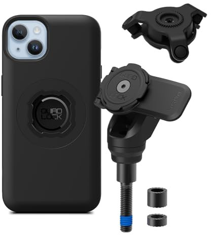 Quad Lock Motorcycle Handlebar Clamp Bolt Phone Mount PRO Kit with Vibration Dampener and iPhone 14 Plus MAG Case