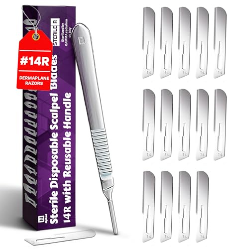 MyMed #14R Blades Dermaplaning Skalpelle mit Dermaplane Griff - 15 Stück Dermaplane Rasierer für Frauen Gesicht + Dermaplane Griff #3, Dermaplaning Werkzeug für Gesicht | 15 Stück Dermaplane Rasierer für Frauen Gesicht + Dermaplane Skalpell Griff #3, Mikroklingen für Gesicht