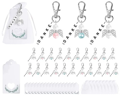 Fyshird 21 Stück Schutzengel Schlüsselanhänger Danke Geschenk Schutzengel Anhänger Geschenkanhänger Kraftpapier Gastgeschenke für Hochzeit Taufe Abschied Dankeschön Kommunion Konfirmation