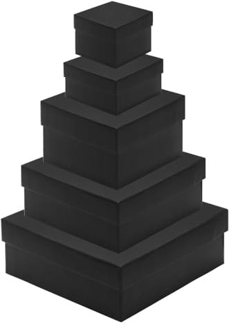 GOIYZTTR Schwarze Geschenkbox mit Deckel 5er Set | 5 Verschiedene Größen Ineinander Quadratische Geschenkboxen Ausgestattet mit Einer Karte Ideal für Geschenkverpackung
