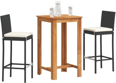 LXYZWRW Gartenmöbel-Set, 3-teilig, schwarz, Massivholz, Akazie und Polyrattan, Gartenmöbel-Sets