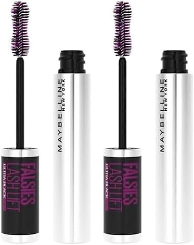 Maybelline New York Mascara mit Falsche Wimpern Effekt, Schwarze Wimperntusche mit Fasern, Falsies Lash Lift, Nr. 01 Ultra Black, 1 x 9,6 ml (Packung mit 2)