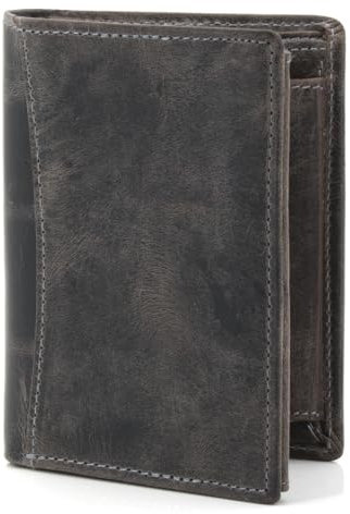 ekavale Leder Geldbörse Herren mit RFID-Schutz - Praktisches Hochformat Portemonnaie - Geldbeutel für Männer aus echtem Büffelleder - Brieftasche Wallet (Grau)