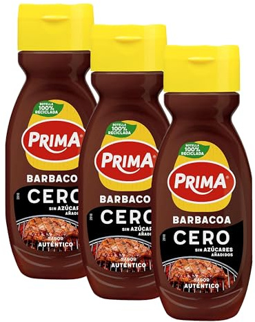 Prima salsa barbacoa Cero sin azúcares añadidos. 265 g (Paquete de 3)