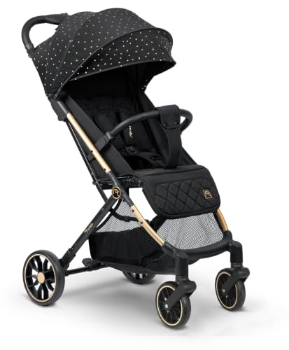 Nukido Kinder Wagen Kinderwagen Babywagen Bis 15 kg Große Räder Sitzbuggy Buggy Zusammenklappbar Handgepäck Leicht Verstellbare Rückenlehne Schwarz Gold