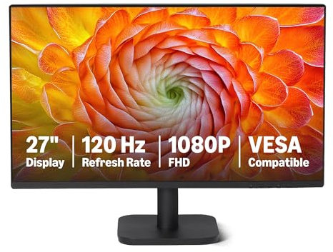 Amazon Basics 27-inch Computer Monitor 120 Hz, FHD 1080P, HDMI, DP, VGA, VESA Compatible for Office,Home, Black