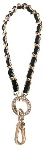 Qaixwuyi 2pcs Taschenkette Handykette Universal Handykette mit Drehbarem Karabinerhaken Gold Kurze Kette Zinklegierung Schwarz Leder Kette 15cm Handtaschenkette mit Diamanten Handgelenkschlaufe Kette