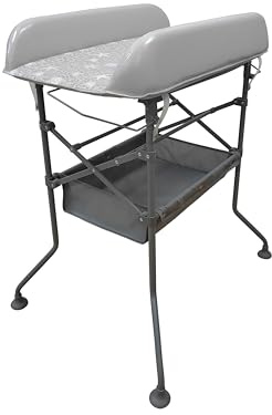 Kinderkraft, Bubbly - Bañera para bebé con cambiador en soporte, plegable, bañera de silicona, manguera de drenaje de 151 cm, patas antideslizantes, cesta de accesorios, compacto, color gris