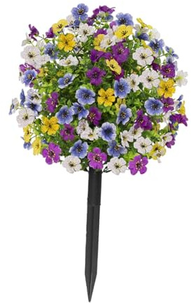 Gralara Decoración de estaca de jardín de Flores de Violeta Artificial Accesorios de jardín de Hadas versátiles Flor Realista con estaca para césped, Blanco Amarillo Púrpura