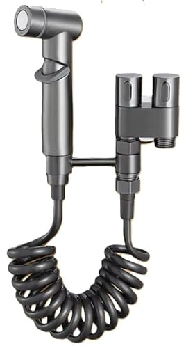 Hygienic Shower Toilet Bidet Sprayer Shower Head Double Outlet Angle Valve Wall-Mounted Double Outlet Bidet Toilet Accessories (Gun Gray- Suit)