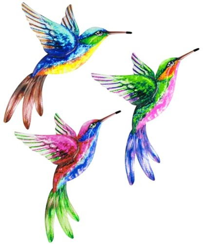 AOOSU Pared de Pájaros de Metal,3PCS Arte de pared de colibrí, Decoración de Pared de Colibrí de Metal para Balcón Patio Porche Dormitorio Jardín Colgantes de Cerca Césped Patio Escultura