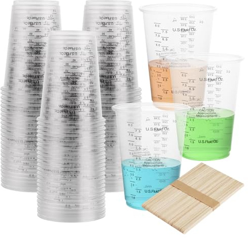 GBACHOOSE 100Pcs Resin Mixing Cups, Plastic Measuring Cups with Scale, 240ml/8oz Mixing Cups with Stirrers Sticks for Paint Graduated Pigment Liquids