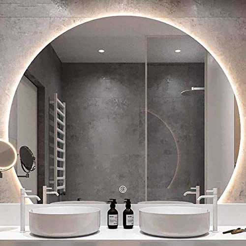 LED Backlit Half-Circle Makeup Mirror with Touch Switch Frameless Bathroom Mirror 3 Color Light Options 100cm Size Ideal for Vanity and Beauty Routine