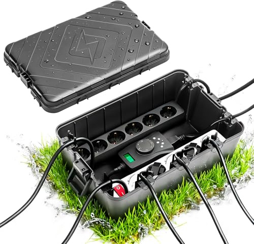 große Kabelbox Wasserdicht IP54 Outdoor Wasserdichte Verteilerdose für Wand/Boden mit 7 Kabeleingängen | Schutzbox für Steckdosenleisten, Verlängerungskabel und Stecker