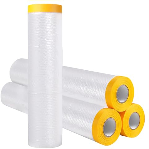 Behogan 4 Rollen Großformat Abdeckfolie mit Klebeband: 4 Rolle × 2,7m x 20m Möbel Schutzfolie Malerfolie, Staubschutz Abdeckfolie Maler, Selbstklebende Malerfolie für Renovierung und Möbelpflege