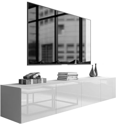 Lookway COLGANTE 200 cm TV-Schrank in Blanc Hochglanz – Hängende TV-Konsole mit optionaler LED-Beleuchtung (mit LED Beleuchtung)