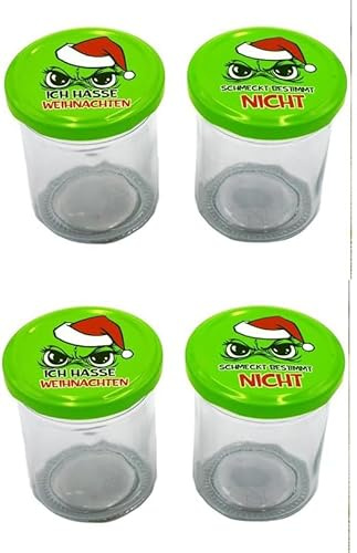 M.Kritzinger’s Einmachgläser FesttagsMuffel | 4er-Set 200 ml Vorratsgläser mit Schraubdeckel | Luftdicht, Spülmaschinenfest & Wiederverwendbar | Lustige Aufbewahrung & Geschenkidee zu Weihnachten