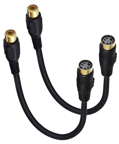 S-Video to Composite Video Cable,S-Video to RCA Cable, Black, Gold-Plated Connectors,Mini Din 4-Pin Female to RCA Female Cable, 6 inch, 2-Pack