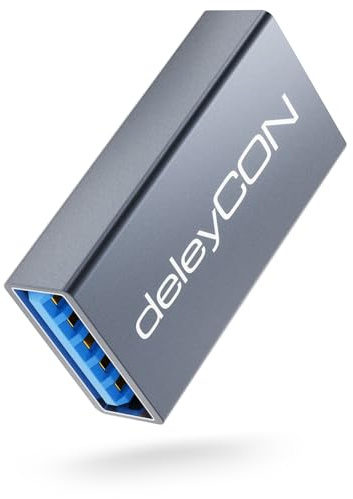 deleyCON USB 3.0 Adapter Kupplung Aluminium 5Gbps A-Buchse auf A-Buchse | Verbindung Koppler Verlängerung, A-Buchse zu A-Buchse, zum Verbinden und Verlängern von 2 USB Kabeln