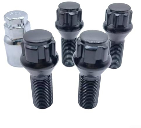 Allthingstore 4 M14×1.5 Nuts + 1 Special Key Wheel Locks Anti-theft Bolts Locking Bolts Lug Nuts Wheel Security For Golf 7/8 Easy Installation High-strength Steel
