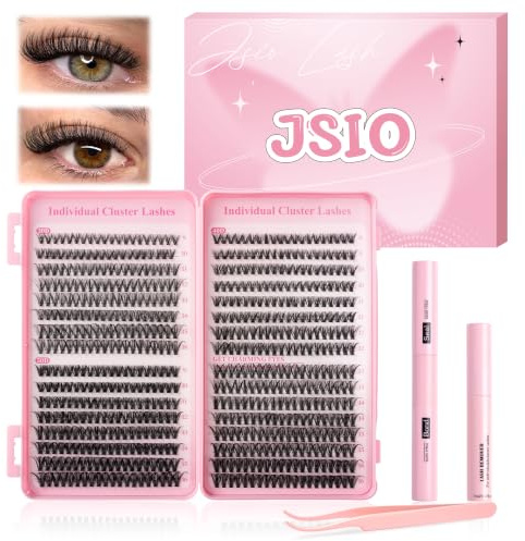 Individual Eyelashes Kit with Bond & Seal & Remover, 640PCS Lash Clusters Individual Lashes by Jsio, Natural Wispy Fluffy DIY Eyelash Extensions at Home for Beginners